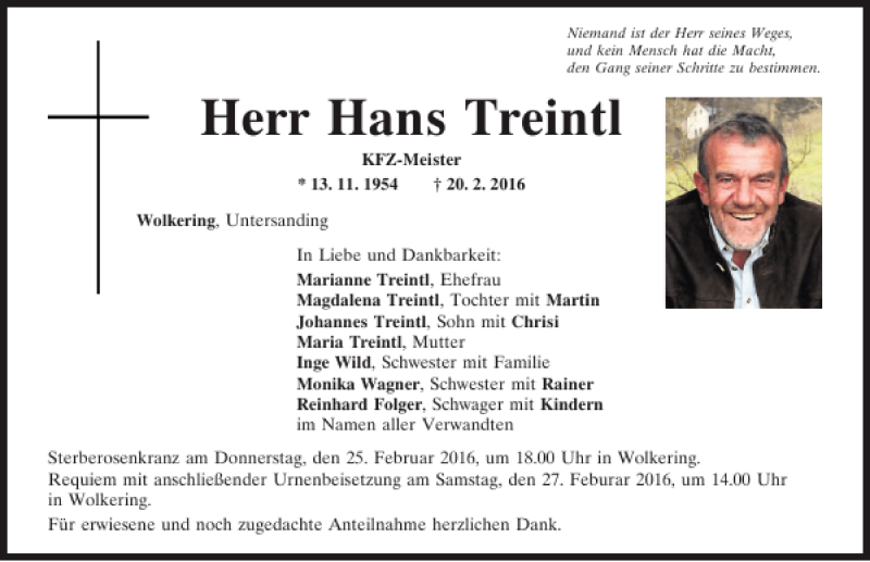  Traueranzeige für Hans Treintl vom 24.02.2016 aus Mittelbayerische Zeitung Regensburg