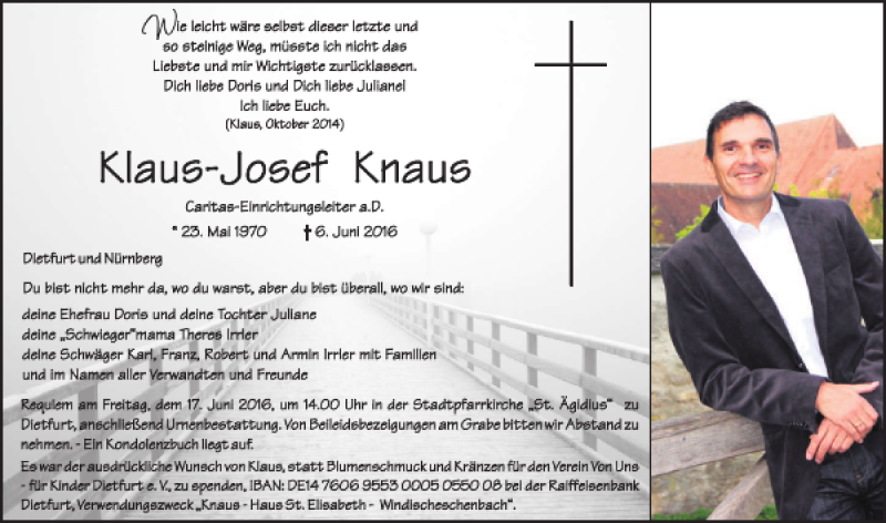  Traueranzeige für Klaus-Josef Knaus vom 14.06.2016 aus Neumarkter Tagblatt