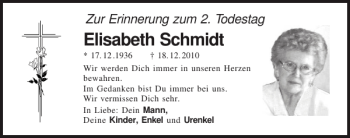 Traueranzeige von Elisabeth Schmidt von Mittelbayerische Zeitung