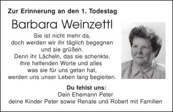 Traueranzeige von Barbara Weinzettl von Mittelbayerische Zeitung