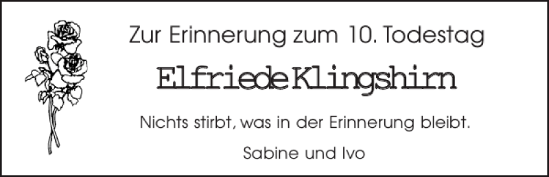  Traueranzeige für Elfriede Klingshirn vom 30.01.2013 aus Mittelbayerische Zeitung