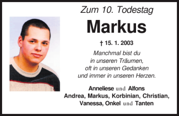 Traueranzeige von Markus  von Mittelbayerische Zeitung