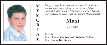 Traueranzeige von Maxi  von Mittelbayerische Zeitung