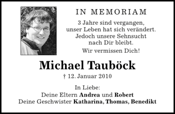 Traueranzeige von Michael Tauböck von Mittelbayerische Zeitung