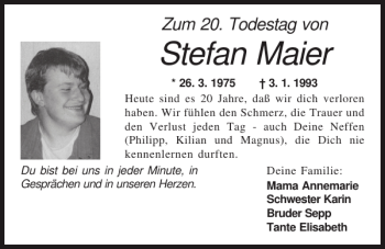 Traueranzeige von Stefan Maier von Mittelbayerische Zeitung