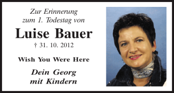 Traueranzeige von Luise Bauer von Mittelbayerische Zeitung