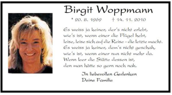 Traueranzeige von Birgit Woppmann von Mittelbayerische Zeitung