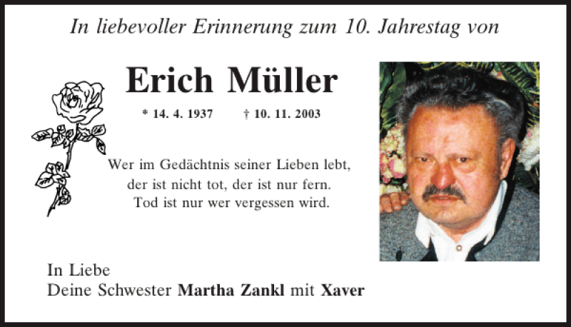  Traueranzeige für Erich Müller vom 09.11.2013 aus Mittelbayerische Zeitung