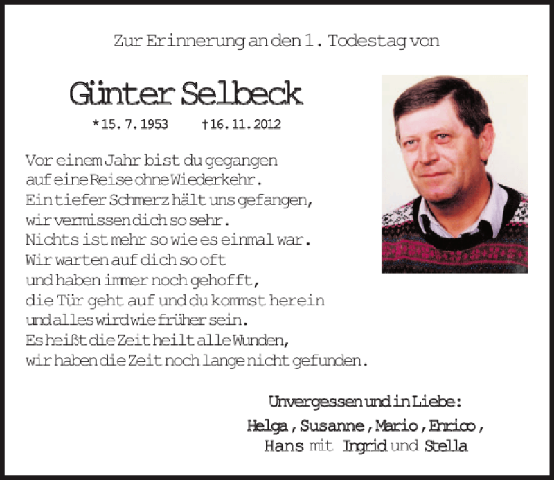  Traueranzeige für Günter Selbeck vom 16.11.2013 aus Mittelbayerische Zeitung