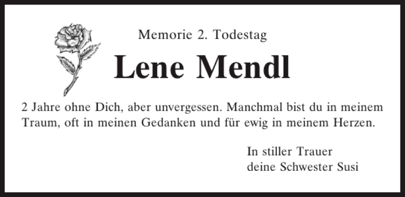  Traueranzeige für Lene Mendl vom 18.11.2013 aus Mittelbayerische Zeitung