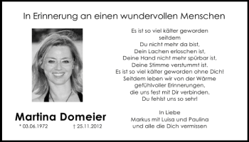 Traueranzeige von Martina Domeier von Mittelbayerische Zeitung