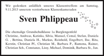 Traueranzeige von Sven Phlippeau von Mittelbayerische Zeitung
