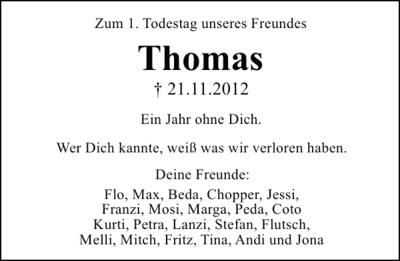  Traueranzeige für Thomas Fischer vom 21.11.2013 aus Mittelbayerische Zeitung