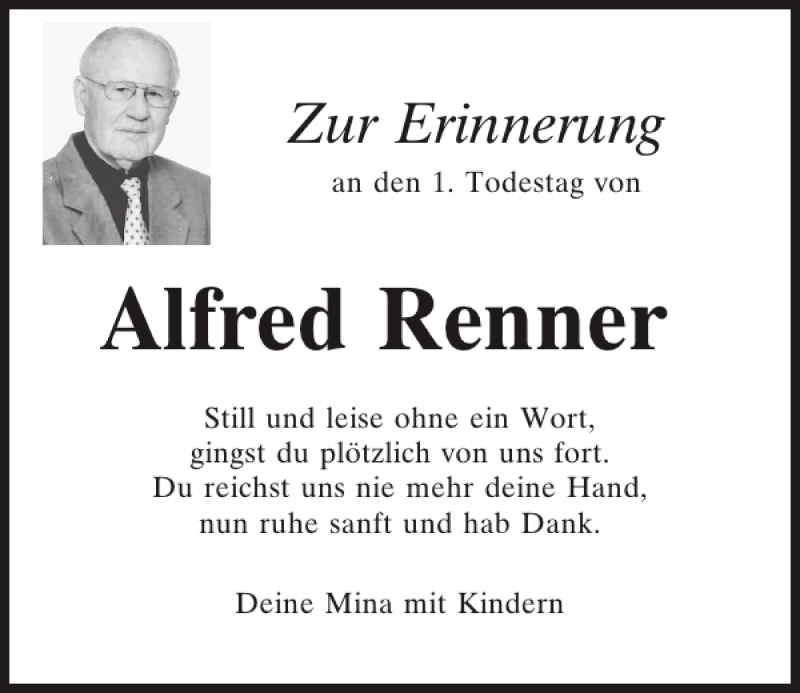  Traueranzeige für Alfred Renner vom 06.12.2013 aus Mittelbayerische Zeitung
