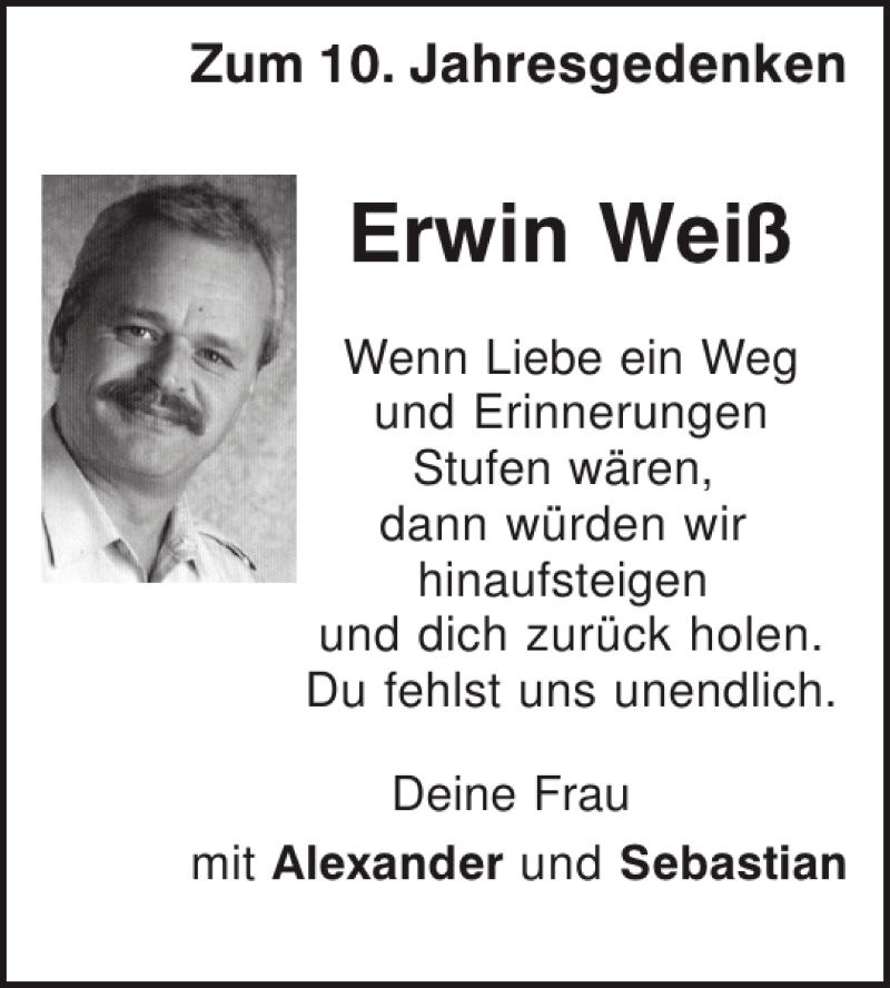  Traueranzeige für Erwin Weiß vom 21.12.2013 aus Mittelbayerische Zeitung