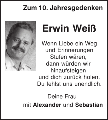 Traueranzeige von Erwin Weiß von Mittelbayerische Zeitung
