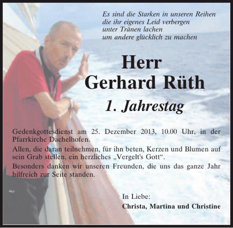  Traueranzeige für Gerhard Rüth vom 24.12.2013 aus Mittelbayerische Zeitung