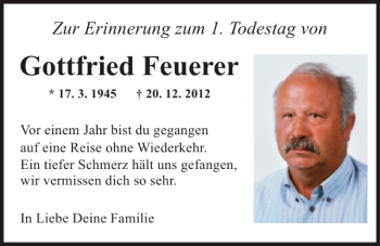 Traueranzeige von Gottfried Feuerer von Mittelbayerische Zeitung