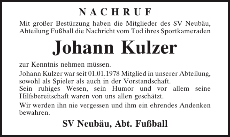  Traueranzeige für Johann Kulzer vom 06.12.2013 aus Mittelbayerische Zeitung