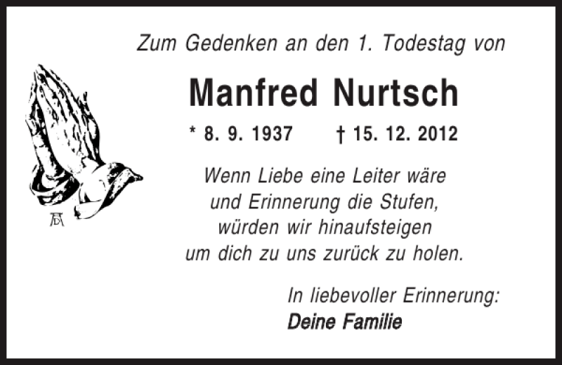  Traueranzeige für Manfred Nurtsch vom 14.12.2013 aus Mittelbayerische Zeitung