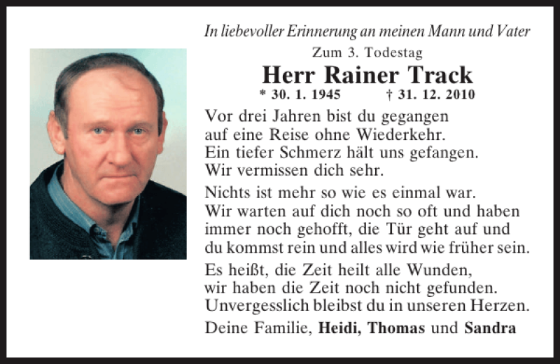  Traueranzeige für Rainer Track vom 31.12.2013 aus Mittelbayerische Zeitung