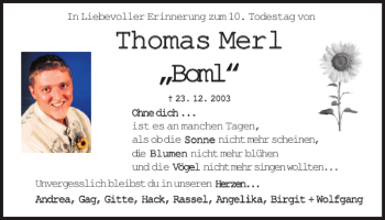 Traueranzeige von Thomas Merl von Mittelbayerische Zeitung