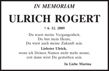 Traueranzeige von Ulrich Rogert von Mittelbayerische Zeitung