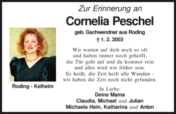 Traueranzeige von Cornelia Peschel von Mittelbayerische Zeitung