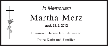 Traueranzeige von Martha Merz von Mittelbayerische Zeitung