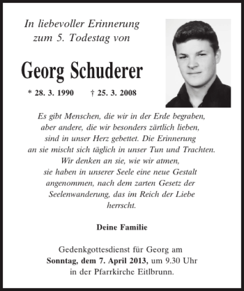 Traueranzeige von Georg Schuderer von Mittelbayerische Zeitung