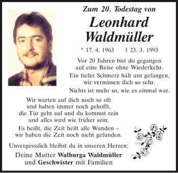 Traueranzeige von Leonhard Waldmüller von Mittelbayerische Zeitung