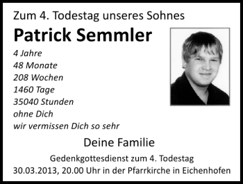 Traueranzeige von Patrick Semmler von Mittelbayerische Zeitung