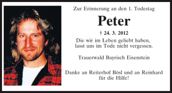 Traueranzeige von Peter  von Mittelbayerische Zeitung