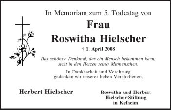 Traueranzeige von Roswitha Hielscher von Mittelbayerische Zeitung