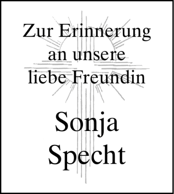 Traueranzeige von Sonja Specht von Mittelbayerische Zeitung