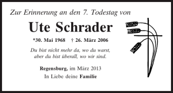 Traueranzeige von Ute Schrader von Mittelbayerische Zeitung