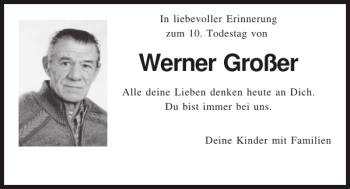 Traueranzeige von Werner Großer von Mittelbayerische Zeitung