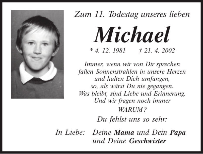  Traueranzeige für Michael  vom 20.04.2013 aus Mittelbayerische Zeitung