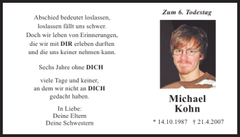 Traueranzeige von Michael Kohn von Mittelbayerische Zeitung