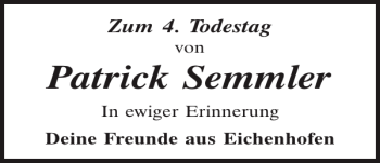 Traueranzeige von Patrick Semmler von Mittelbayerische Zeitung