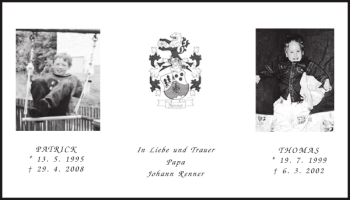 Traueranzeige von Patrick und Thomas Renner von Mittelbayerische Zeitung