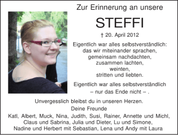 Traueranzeige von STEFFI  von Mittelbayerische Zeitung