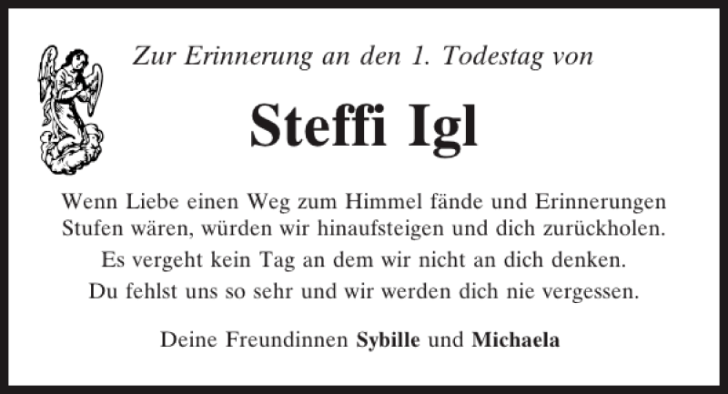  Traueranzeige für Steffi Igl vom 20.04.2013 aus Mittelbayerische Zeitung