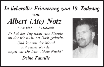 Traueranzeige von Albert Notz von Mittelbayerische Zeitung