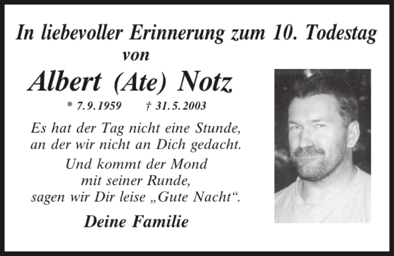  Traueranzeige für Albert Notz vom 31.05.2013 aus Mittelbayerische Zeitung