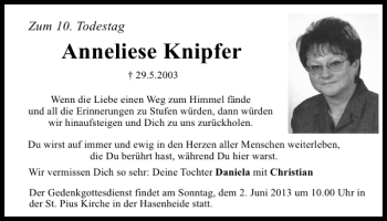 Traueranzeige von Anneliese Knipfer von Mittelbayerische Zeitung