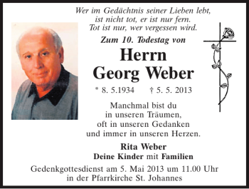 Traueranzeige von Georg Weber von Mittelbayerische Zeitung