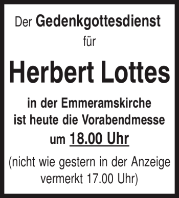 Traueranzeige von Herbert Lottes von Mittelbayerische Zeitung