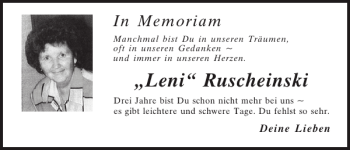 Traueranzeige von Leni Ruscheinski von Mittelbayerische Zeitung