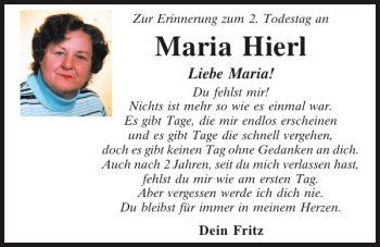 Traueranzeige von Maria Hierl von Mittelbayerische Zeitung